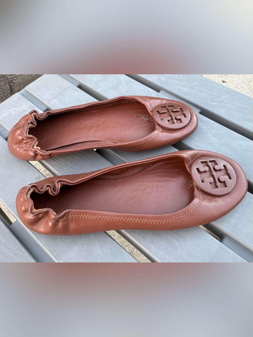 Tory Burch Women’s Brown Leather Minnie Travel Ballet Flats! Size 39 (8.5/9). - Picture 6 of 12